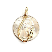 Load image into Gallery viewer, 14k Yellow Gold 3D fish hook Pendant slide charm fishing gift fine jewelry 2g