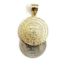 Load image into Gallery viewer, 10k yellow Gold solid Aztec Mayan sun calendar Azteca pendant gift 1.06" 5.5g