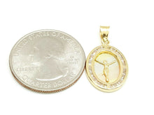 Load image into Gallery viewer, 14k tri color gold oval Jesus pendant charm cubic zirconia religious 1.2g