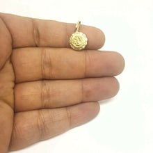 Load image into Gallery viewer, 14k yellow gold round hollow baptism bautizo pendant charm jewelry 0.47" 1.1g