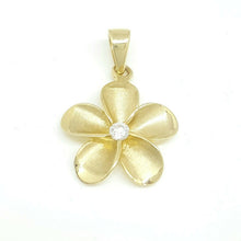 Load image into Gallery viewer, New 14k yellow Gold Hawaiian flower pendant cubic zirconia fine jewelry 1.9g