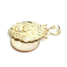 Load image into Gallery viewer, New 14k yellow Gold lion head face with crown Leo zodiac fine Pendant charm 7.1g