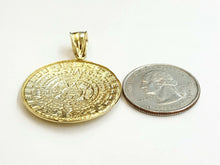 Load image into Gallery viewer, 10k yellow Gold solid Aztec Mayan sun calendar Azteca pendant gift 1.22" 6.6g