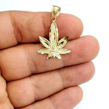 Load image into Gallery viewer, New 10k yellow gold marijuana leaf weed pendant diamond cut medical jewelry 1.6g
