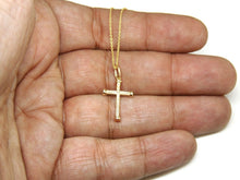 Load image into Gallery viewer, 14k yellow Gold 0.08Ct Round Diamond cross necklace pendant 18" adjustable chain