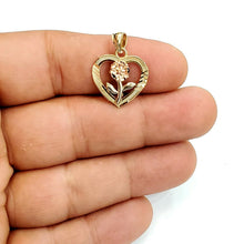 Load image into Gallery viewer, 14k 3 color solid Gold heart rose flower Pendant charm fine love jewelry 1.5g