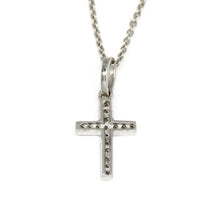 Load image into Gallery viewer, 14k white Gold 0.06Ct Round Diamond cross necklace pendant 18" adjustable chain