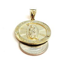 Load image into Gallery viewer, 10k yellow gold round virgin mary Guadalupe religious Pendant fine gift 1.25" 6g