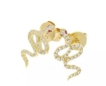 Load image into Gallery viewer, New 14k yellow Gold 0.16Ct Round Diamond snake stud Earrings Push Back Fastening