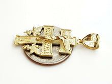 Load image into Gallery viewer, 10k Yellow gold Caravaca double cross with angel crucifix Jesus pendant 3.7g