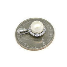 Load image into Gallery viewer, 14k white gold round 8mm fresh water pearl Pendant charm with zirconia gift 1.8g