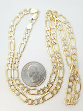 Load image into Gallery viewer, 10K two-tone Gold hollow Figaro Link Chain 5.85mm fine gift jewelry 24" 14.7g