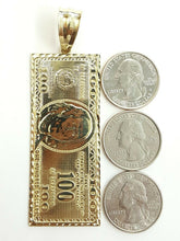 Load image into Gallery viewer, 10k yellow gold 100 dollar bill 2.71" money lucky pendant fine jewelry 12.7g