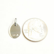 Load image into Gallery viewer, 14k white Gold solid tiny oval name tag engravable Pendant charm shiny gift 1.6g