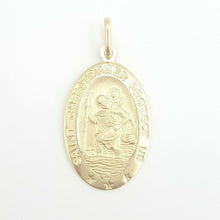 Load image into Gallery viewer, 14k solid yellow gold oval saint Christopher pendant charm fine religious 2.9g