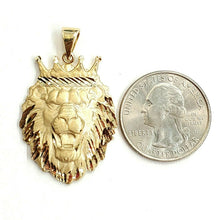 Load image into Gallery viewer, New 14k yellow Gold lion head face with crown Leo zodiac fine Pendant charm 6.9g