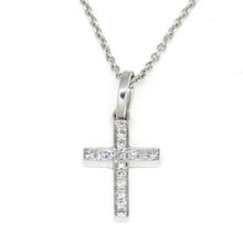 Load image into Gallery viewer, 14k white Gold 0.06Ct Round Diamond cross necklace pendant 18" adjustable chain