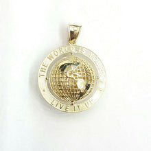 Load image into Gallery viewer, 10k yellow gold round globe planet earth world map pendant 2 sides 3D gift 7.6g