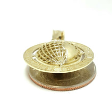 Load image into Gallery viewer, 10k yellow gold round globe planet earth world map pendant 2 sides 3D gift 4.5g