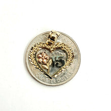 Load image into Gallery viewer, New 14k tri color Gold heart 15 años 15 years Pendant charm fine jewelry 1.6g