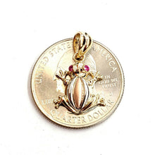 Load image into Gallery viewer, 14k tri color gold frog pendant charm red cubic zirconia gift fine jewelry 2.3g