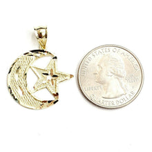 Load image into Gallery viewer, 10k yellow gold moon and star pendant charm diamond cut astronomy jewelry 1.8g