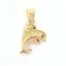 Load image into Gallery viewer, New 14k tri color Gold 3 dolphins Pendant charm gift fine jewelry for her 2.4g