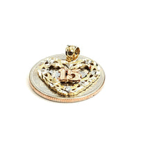 Load image into Gallery viewer, New 14k tri color Gold heart 15 años 15 years Pendant charm fine jewelry 1.9g