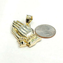 Load image into Gallery viewer, 10k yellow gold praying hands pendant cubic zirconia religious jewelry 9.6g