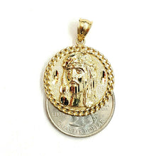 Load image into Gallery viewer, 10k yellow gold round Jesus face head pendant charm religious jewelry 0.97" 4.3g
