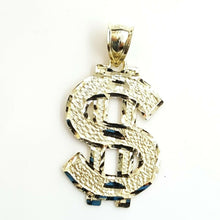 Load image into Gallery viewer, New 10k yellow gold dollar sign diamond cut unisex lucky pendant charm gift 2.3g