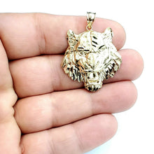 Load image into Gallery viewer, 14k yellow solid Gold tiger male head face Pendant diamond cut fine jewelry 5.7g