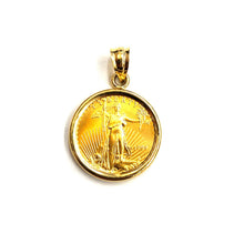 Load image into Gallery viewer, 14K Gold pendant With genuine 5 dollars 1/10 oz 22k American eagle coin 4.3g