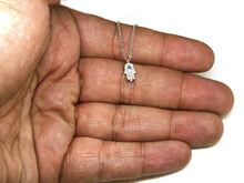 Load image into Gallery viewer, 14k white gold 0.08ct diamond khamsa hand Jewish necklace 18" adjustable chain