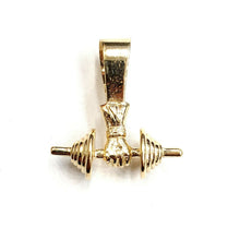 Load image into Gallery viewer, 14k Yellow Gold 3D Dumbbell hand weight lifter Pendant charm fine jewelry 5.5g
