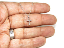 Load image into Gallery viewer, 14k white Gold 0.06Ct Round Diamond cross necklace pendant 18" adjustable chain