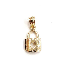 Load image into Gallery viewer, 14KT Yellow Gold tiny padlock with heart pendant charm gift Fine Jewelry 1.3g