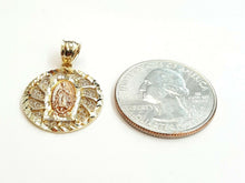 Load image into Gallery viewer, 14k tri color gold round virgin Mary Guadalupe pendant charm jewelry 0.74" 2.5g