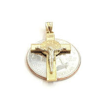 Load image into Gallery viewer, 14k gold two tone saint benedict san Benito cross pendant religious jewelry 2.3g