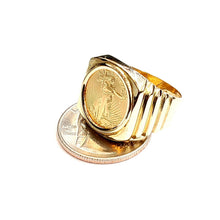 Load image into Gallery viewer, 14K Gold men's coin ring 12.9g 5 dollars 1/10 oz 22k American eagle size 10.25