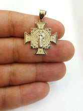 Load image into Gallery viewer, 14k gold two tone saint benedict san benito cross pendant religious jewelry 3.4g