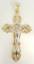 Load image into Gallery viewer, 10k two-tone gold cross with jesus pendant fine religious jewelry unisex 13.1g