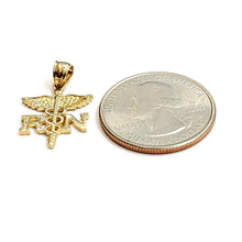 Load image into Gallery viewer, 14k yellow Gold RN caduceus medical sign nurse Pendant charm fine jewelry 1.5g