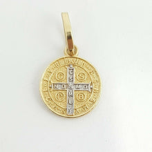 Load image into Gallery viewer, 14k gold two tone round saint Benedict San Benito pendant religious 0.39" 0.6g