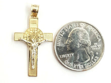 Load image into Gallery viewer, 14k gold two tone saint benedict san Benito cross pendant religious jewelry 2.3g