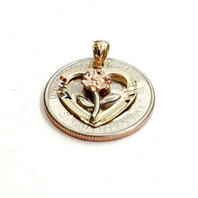 Load image into Gallery viewer, 14k 3 color solid Gold heart rose flower Pendant charm fine love jewelry 1.5g