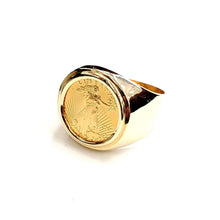 Load image into Gallery viewer, 14K Gold plain men's coin ring size 10 13.5g 5 dollars 1/10 oz 22k American eagle