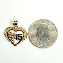 Load image into Gallery viewer, New 14k tri color Gold heart 15 años 15 years Pendant charm fine jewelry 1.6g