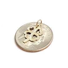 Load image into Gallery viewer, New 14k yellow Gold tiny clover leaf heart lucky Pendant charm fine jewelry 0.7g