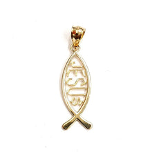 Load image into Gallery viewer, 14k yellow gold Ichthus Fish Jesus pendant charm religious fine jewelry 1.1g